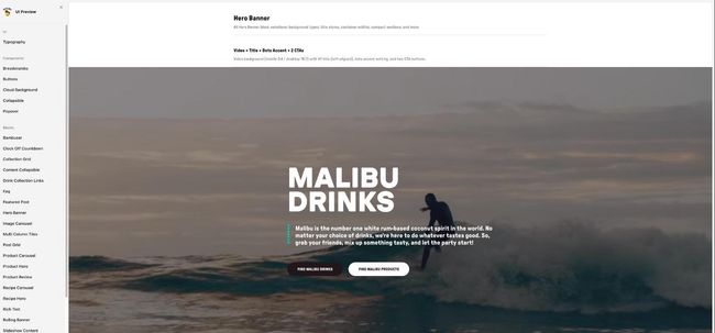 The hero banner block in the site's component library